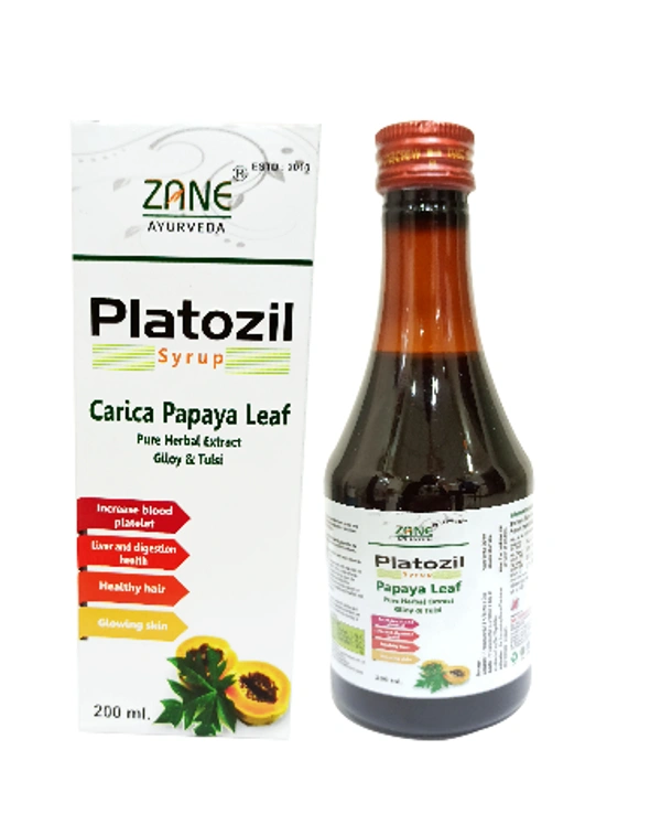 Platozil Syrup (200 ml) — Ayurvedic Syrup for Platelet Support, Digestion & Liver Health | Papaya Leaf + Giloy + Tulsi